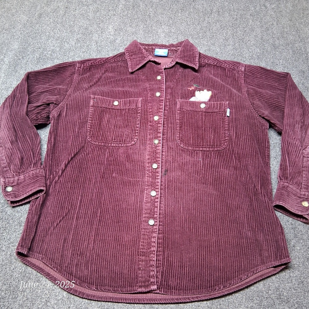 Winnie‎ The Pooh Vintage Corduroy Shacket Shirt Burgundy Embroidered Size XL
